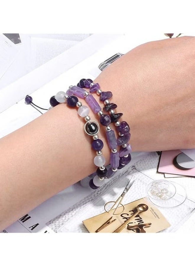 اتش واي 3 قطع أحجار طبيعية حجر القمر الجمشت أساور كريستال - Image 4