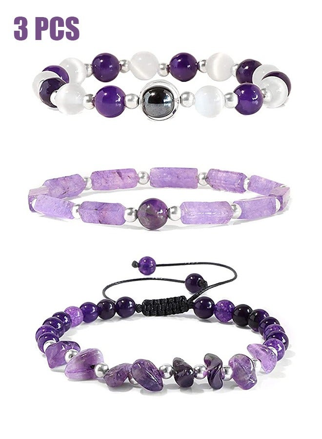 اتش واي 3 قطع أحجار طبيعية حجر القمر الجمشت أساور كريستال - Image 1