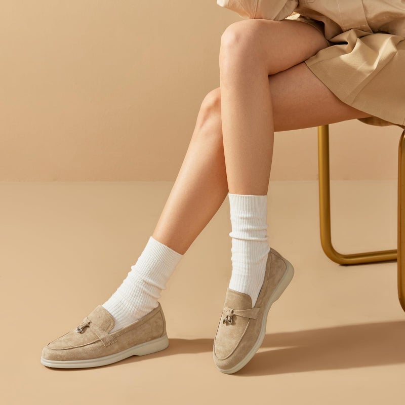 BEAU TODAY Suede Winter Loafers for Women, Warm Fur Lined Slip On Loafer Flats, Casual Driving Loafers Shoes Comfortable Dressy Business Non-Slip Office Work Ladies Shoes Apricot US 8.5 - Image 2