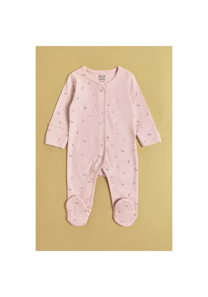 أر أند بي Embroidered Footed Sleepsuit with Crew Neck and Long Sleeves