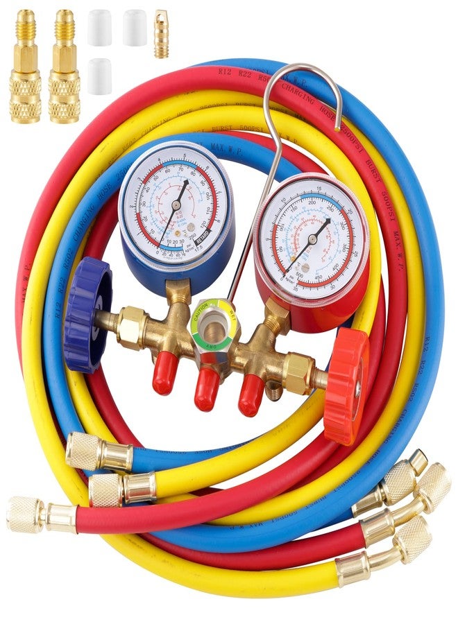 Tigbear Manifold Gauge Set, 5FT AC Manifold Freon Gauge Set with Mini Split Adapter 1/4 x 5/16 for R404A R134A R22 R12 - Image 1