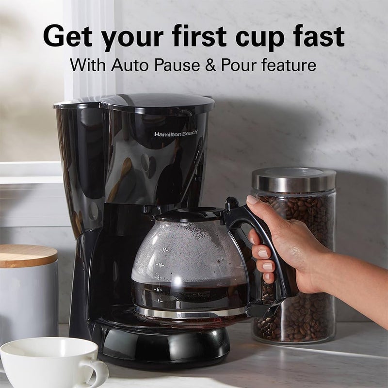 Hamilton Beach 12-Cup Drip Coffee Maker,Lighted On Button,Progrmable,Cone-Shaped Filter, Non-Stick Warmer Plate, Dishwasher Safe, Large Water Window, 900 W, 49316-ME,2 Year Limited Warranty - Image 3