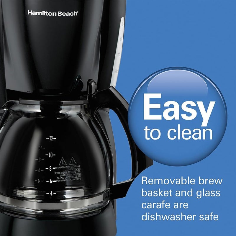 Hamilton Beach 12-Cup Drip Coffee Maker,Lighted On Button,Progrmable,Cone-Shaped Filter, Non-Stick Warmer Plate, Dishwasher Safe, Large Water Window, 900 W, 49316-ME,2 Year Limited Warranty - Image 2