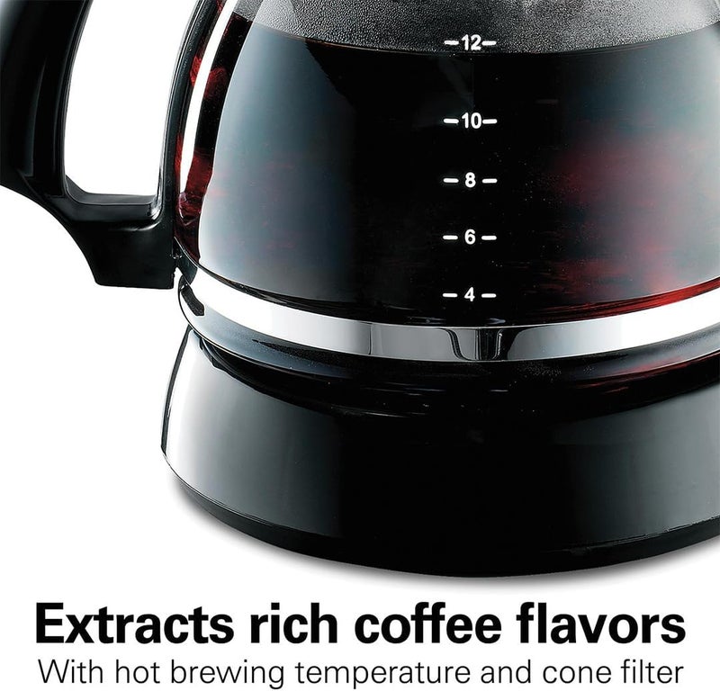 Hamilton Beach 12-Cup Drip Coffee Maker,Lighted On Button,Progrmable,Cone-Shaped Filter, Non-Stick Warmer Plate, Dishwasher Safe, Large Water Window, 900 W, 49316-ME,2 Year Limited Warranty - Image 1