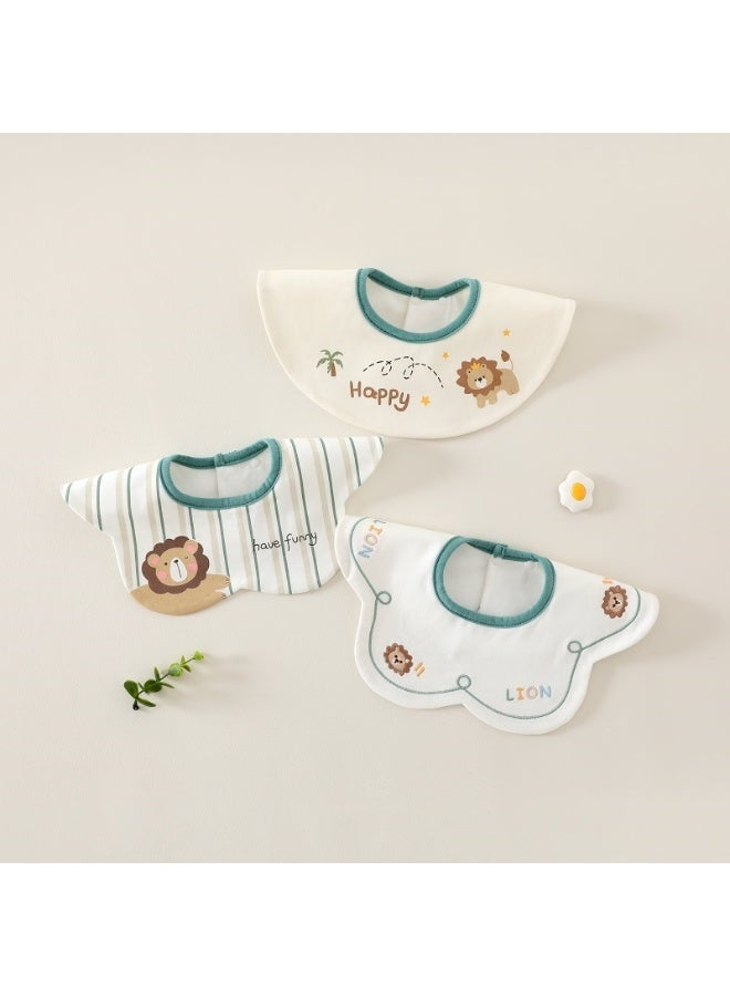 3-Pack Infant Bibs - 360° Rotatable Waterproof Cotton Drool Bibs for Newborns, Anti-Spit Milk Essentials with Petal Design - Image 1