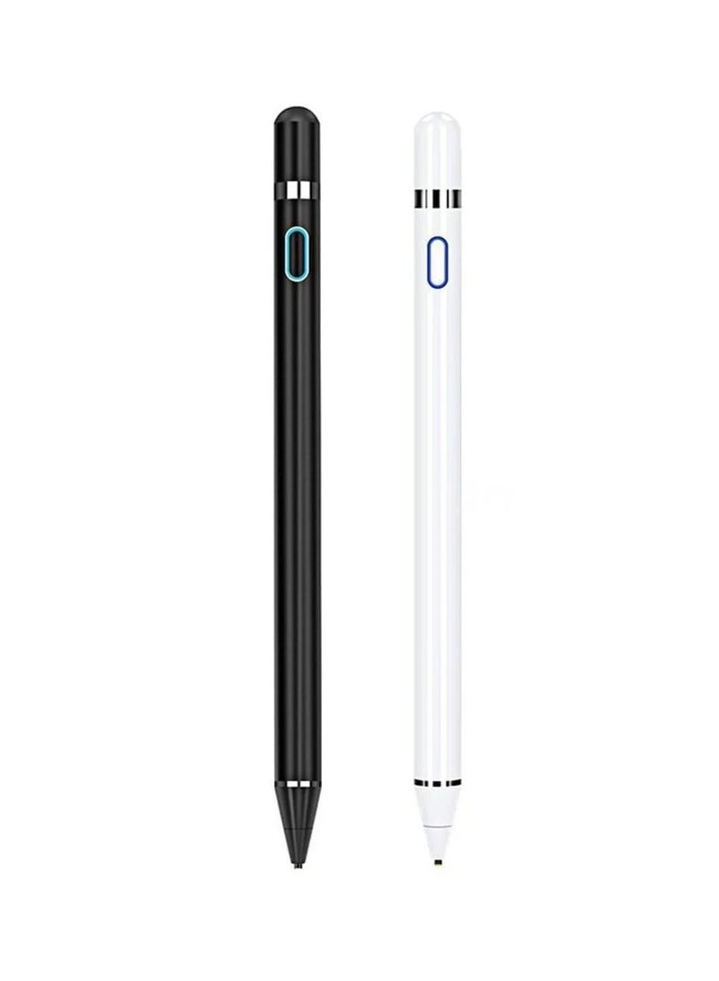 BGM 2 Pc Universal Stylus Pen, Active Stylus Pen for Touch Screens, 1.5mm Metal Fine Point High Sensitivity Digital Stylus Pen Compatible with iPad, Android Tablet and Other Touch Screens - Black / White - Image 1