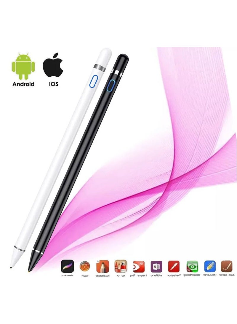 BGM 2 Pc Universal Stylus Pen, Active Stylus Pen for Touch Screens, 1.5mm Metal Fine Point High Sensitivity Digital Stylus Pen Compatible with iPad, Android Tablet and Other Touch Screens - Black / White - Image 2