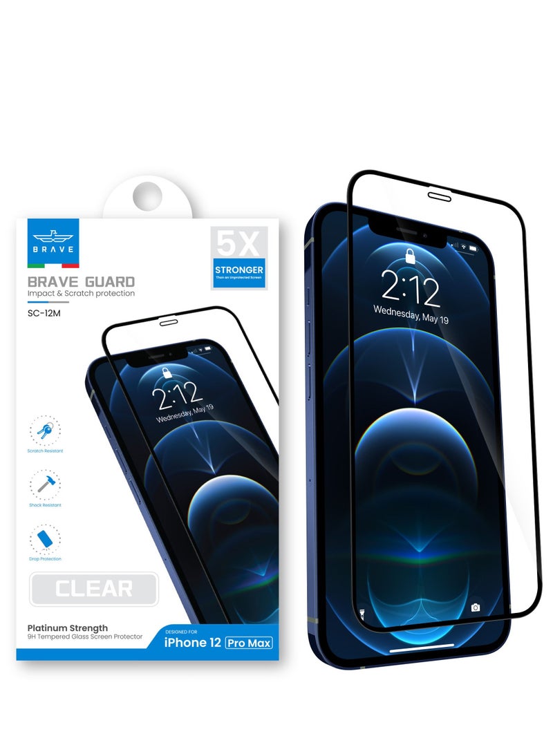 Brave iPhone 12 Pro Max 6.7 inch - 9H Tempered Glass Screen Protector, Ultra Slim & Unbreakable, Edge-to-Edge Full Coverage, Scratch & Shock Resistant, Anti-Fingerprint & Oil Resistant Coating, HD & Ultra HD Clarity, High Touch Responsiveness, Easy Bubble-Free Installation with Alignment Tray, Compatible with Cases - iPhone 12 Pro Max Screen Protector - Clear - Image 1