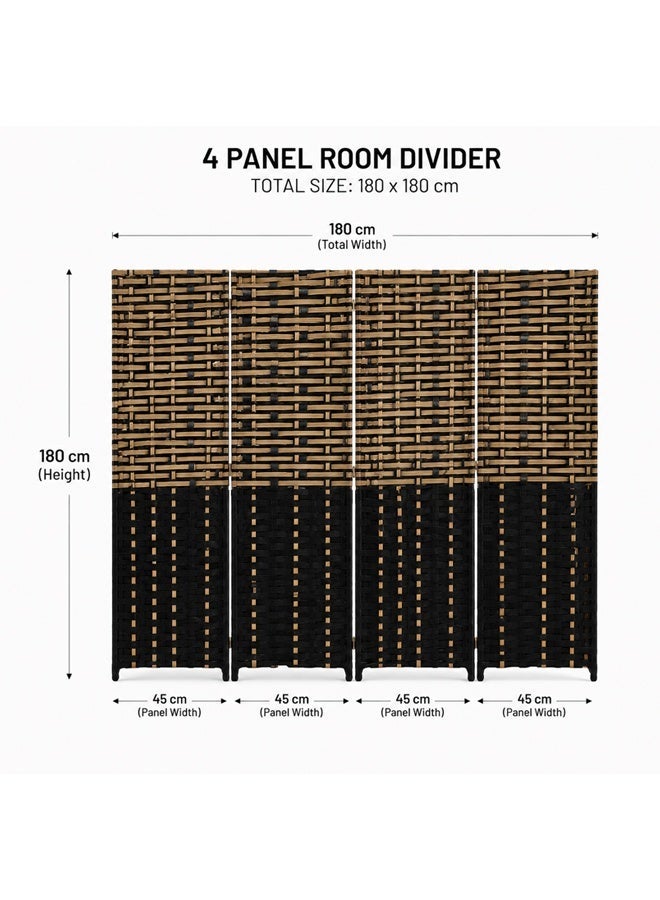 NKX 4 Panel Folding Room Divider – 180 cm Height, Handwoven Privacy Screen, Wooden Frame Partition Divider for Living Room, Bedroom & Office - Image 4
