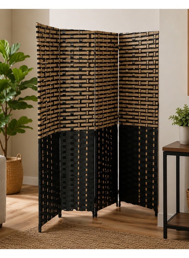 NKX 4 Panel Folding Room Divider – 180 cm Height, Handwoven Privacy Screen, Wooden Frame Partition Divider for Living Room, Bedroom & Office - Image 2