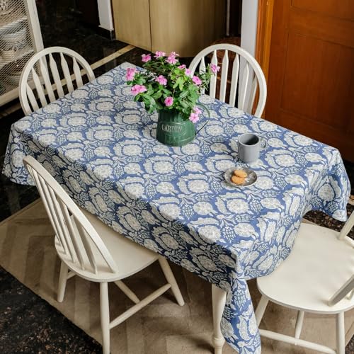 THE YARD HOUSE Wipeable & Anti-Slip Hand Block Printed Cotton Table Cover - Stormy Skies (Rectangle 6 Seater - 150cm X 225cm cover) - Protects Against Spills & Scratches | Family Dining, Party,Gifting - Image 1