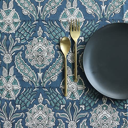 THE YARD HOUSE Wipeable & Anti-Slip Hand Block Printed Cotton Table Cover - Stormy Skies (Rectangle 6 Seater - 150cm X 225cm cover) - Protects Against Spills & Scratches | Family Dining, Party,Gifting - Image 2