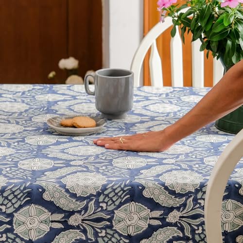 THE YARD HOUSE Wipeable & Anti-Slip Hand Block Printed Cotton Table Cover - Stormy Skies (Rectangle 6 Seater - 150cm X 225cm cover) - Protects Against Spills & Scratches | Family Dining, Party,Gifting - Image 4