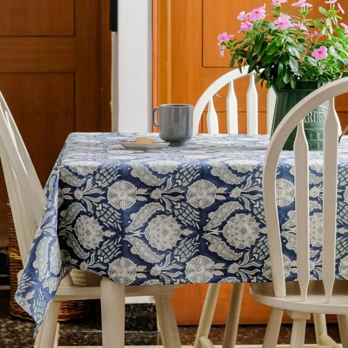 THE YARD HOUSE Wipeable & Anti-Slip Hand Block Printed Cotton Table Cover - Stormy Skies (Rectangle 6 Seater - 150cm X 225cm cover) - Protects Against Spills & Scratches | Family Dining, Party,Gifting - Image 3