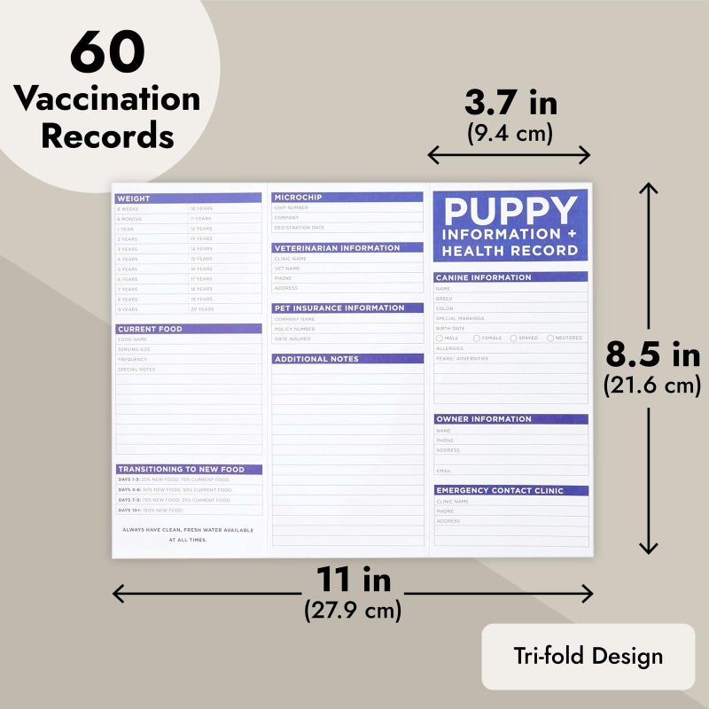 Okuna Outpost Shot Records for Puppies & Health Tracking Cards - 8.5 x 11 in, Tri-Fold, 120 GSM Paper, 60 Pack - Vaccination Record Book for Breeders & Owners - Image 4