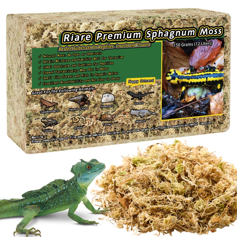 Riare 5.3OZ Premium Sphagnum Moss for Reptiles- 6QT Natural Reptile Moss Dried, Forest Live Moss for Terrarium, Frogs Snake Peat Moss Bedding for Leopard Gecko Turtle Anoles Salamanders Orchids - Image 1