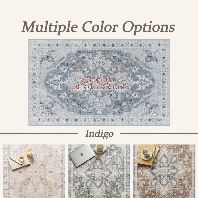 TTelephant Boho Tribal Runner Rug - 2x6 Hallway Runner Rugs with Non-Slip Backing Low-Pile Bohemian Washable Distressed Rug Runners for Hallway Kitchen Farmhouse Bathroom Laundry Room - Blue/Gray - Image 2