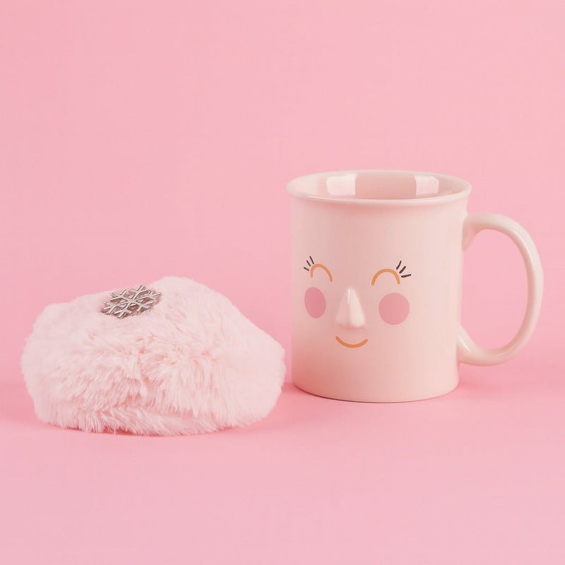 Midi Ceramic cup with cute face and snowflake brooch - Image 1