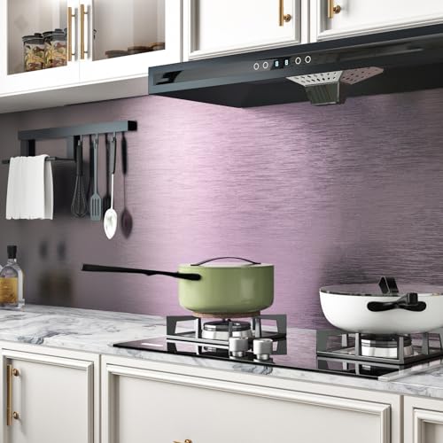 Wallercity Gradient Purple Stainless Steel Contact Paper for Kitchen Backsplash Waterproof Fridge Vinyl Wraps Metal Brushed Wallpaper for Dishwasher Metallic Wall Paper for Appliances 158x787