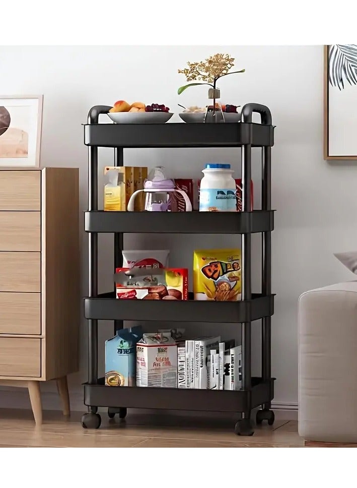 4 Tier Rolling Cart with Wheels, Detachable Utility Storage Cart with Handle and Lockable Casters, Storage Basket Organizer Shelves, Easy Assemble for Bathroom, Kitchen Size: 92x30x35.5Cm - Image 3