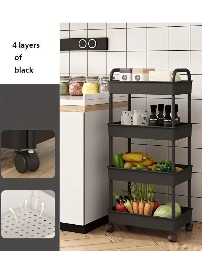 4 Tier Rolling Cart with Wheels, Detachable Utility Storage Cart with Handle and Lockable Casters, Storage Basket Organizer Shelves, Easy Assemble for Bathroom, Kitchen Size: 92x30x35.5Cm - Image 1