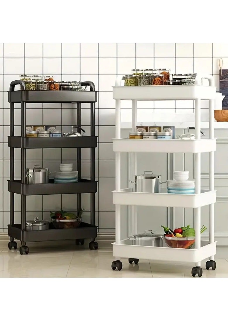 4 Tier Rolling Cart with Wheels, Detachable Utility Storage Cart with Handle and Lockable Casters, Storage Basket Organizer Shelves, Easy Assemble for Bathroom, Kitchen Size: 92x30x35.5Cm - Image 2