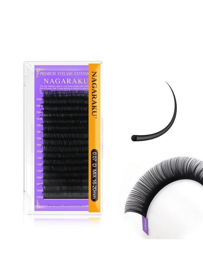 نجراكو رموش اصطناعية 0.07 مم على شكل حرف D، 16-20 مم، صينية مختلطة، رموش فردية كلاسيكية سوداء غير لامعة، 16 صفًا، مستلزمات صالون التجميل الاحترافية - Image 1