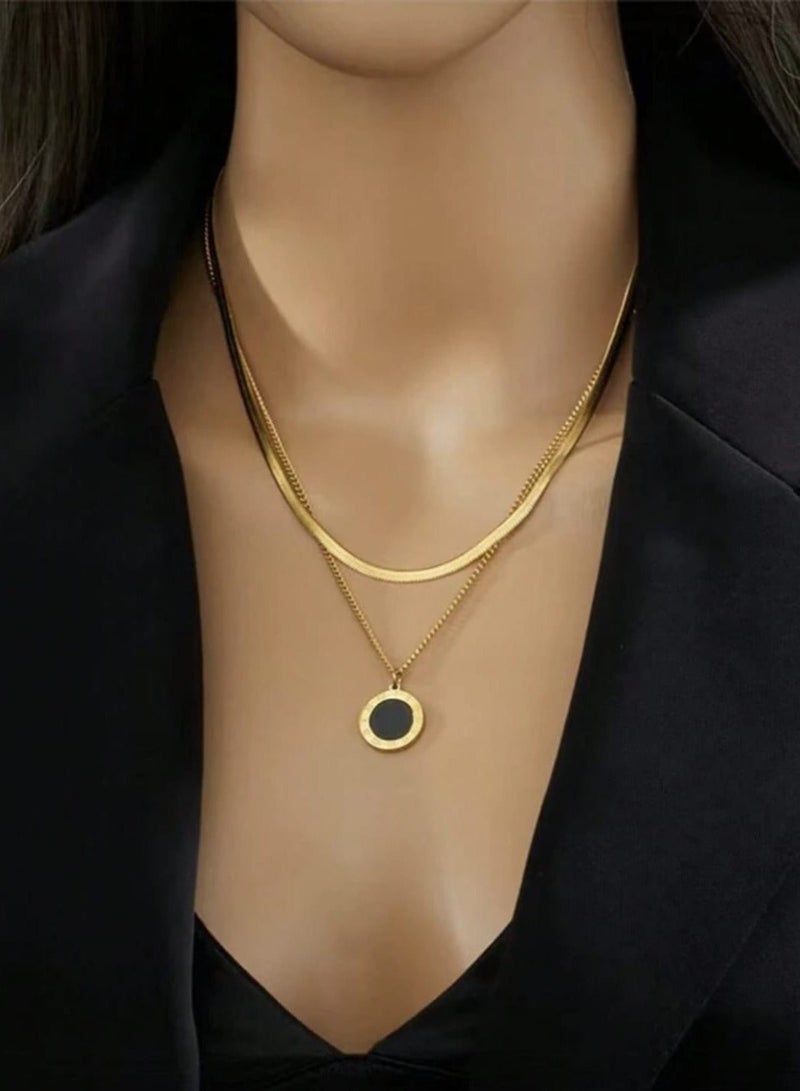 YUCCA Black Coin Necklace Piece and Simple Minimalist Stainless Steel Chain Piece, Can be Worn Separately or Together - Image 5