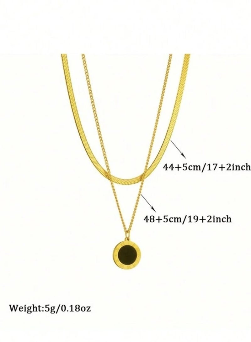 YUCCA Black Coin Necklace Piece and Simple Minimalist Stainless Steel Chain Piece, Can be Worn Separately or Together - Image 2
