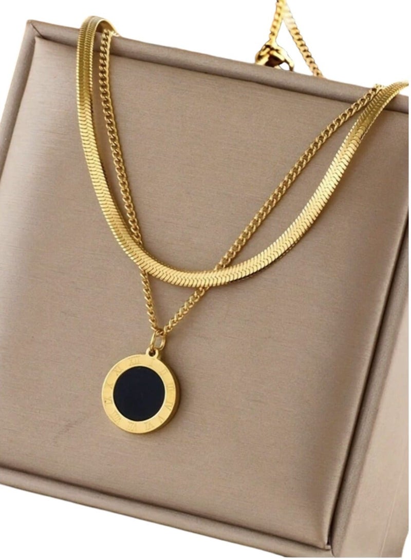 YUCCA Black Coin Necklace Piece and Simple Minimalist Stainless Steel Chain Piece, Can be Worn Separately or Together - Image 1