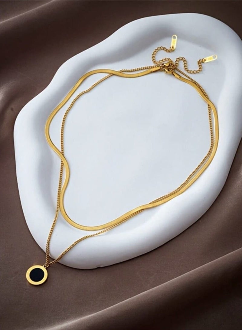 YUCCA Black Coin Necklace Piece and Simple Minimalist Stainless Steel Chain Piece, Can be Worn Separately or Together - Image 4