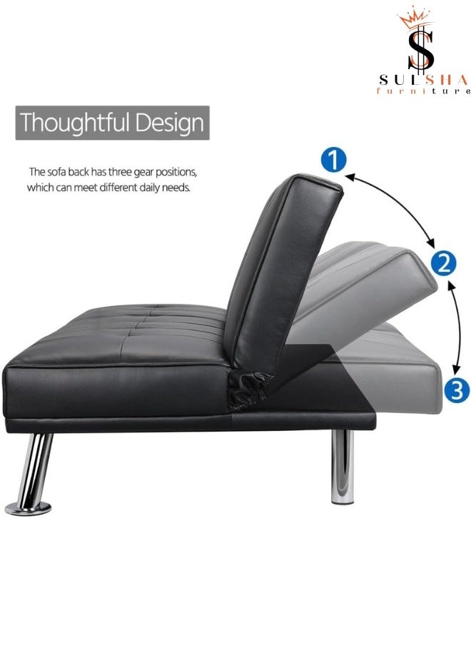 SULSHA Sulsha Modern Heavy Duty 3 Seater Leather Sofa bed With Arm Rest  - Image 3