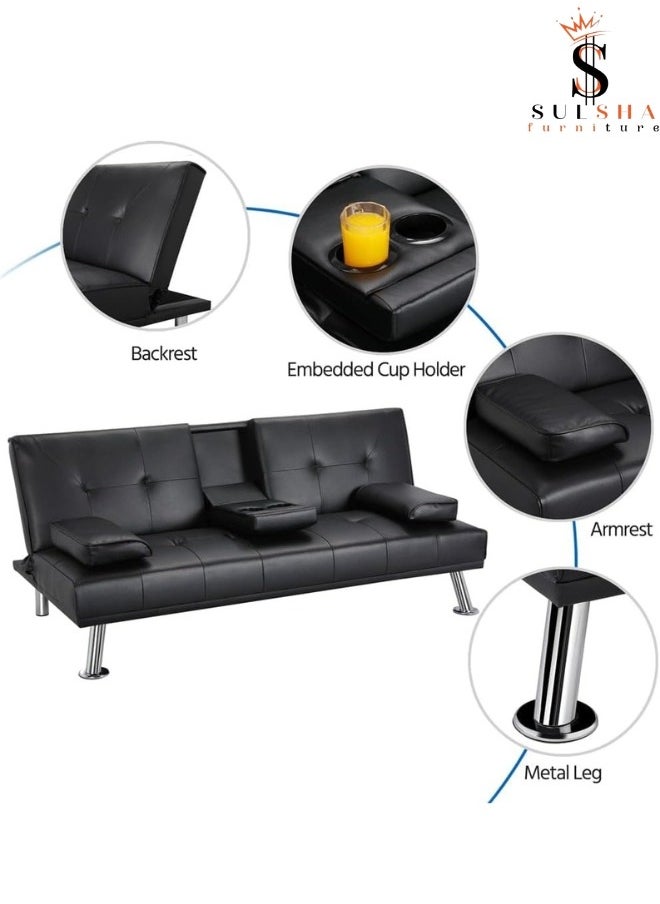 SULSHA Sulsha Modern Heavy Duty 3 Seater Leather Sofa bed With Arm Rest  - Image 4