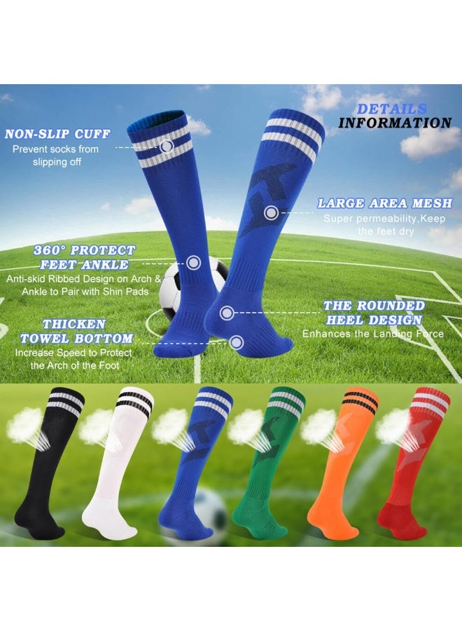 شرابات رياضية اطفال لكرة القدم - 3 أزواج شرابات كرة قدم مخططة طويلة حتى الركبة للأولاد والبنات، شرابات رياضية كرة قدم للأعمار 6-12 سنة - Image 4