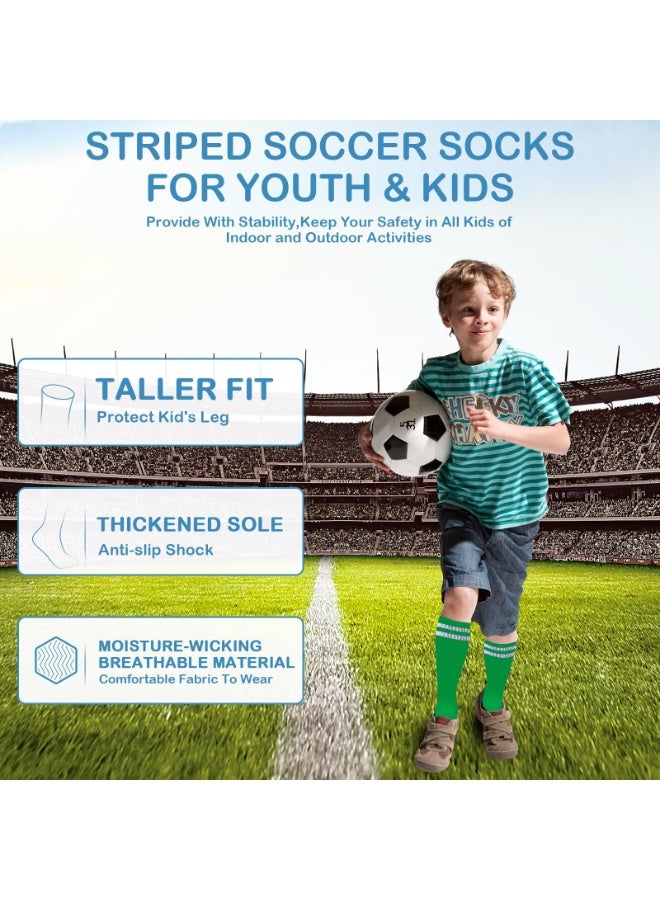 شرابات رياضية اطفال لكرة القدم - 3 أزواج شرابات كرة قدم مخططة طويلة حتى الركبة للأولاد والبنات، شرابات رياضية كرة قدم للأعمار 6-12 سنة - Image 3