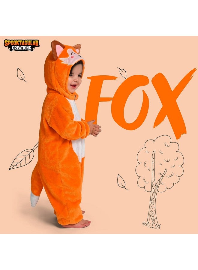 Spooktacular Creations Halloween Baby Fox Pajama, Romper Toddler Animal Costume One-Piece Pajama, Zip-Up Romper Hooded Jumpsuit Halloween Costume - Image 2
