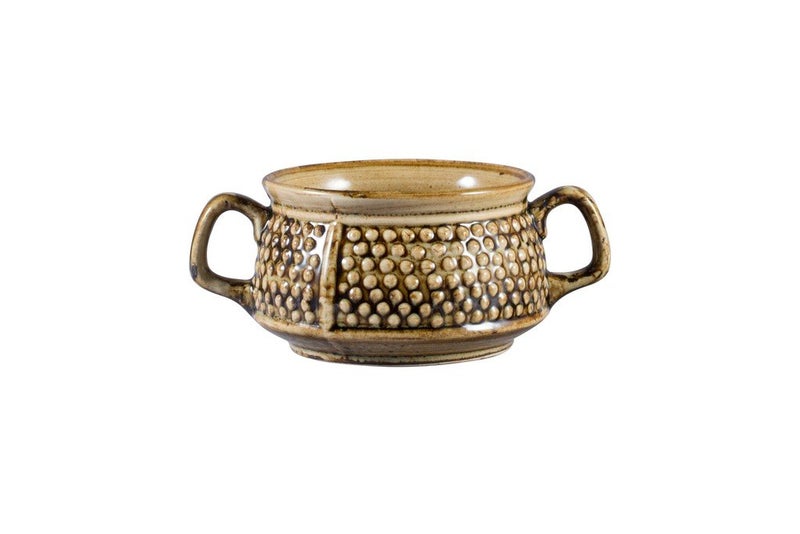 Caffeine Ceramic Handmade Brown Metallic Double Handled Soup Bowl (Set of 2) - Image 2