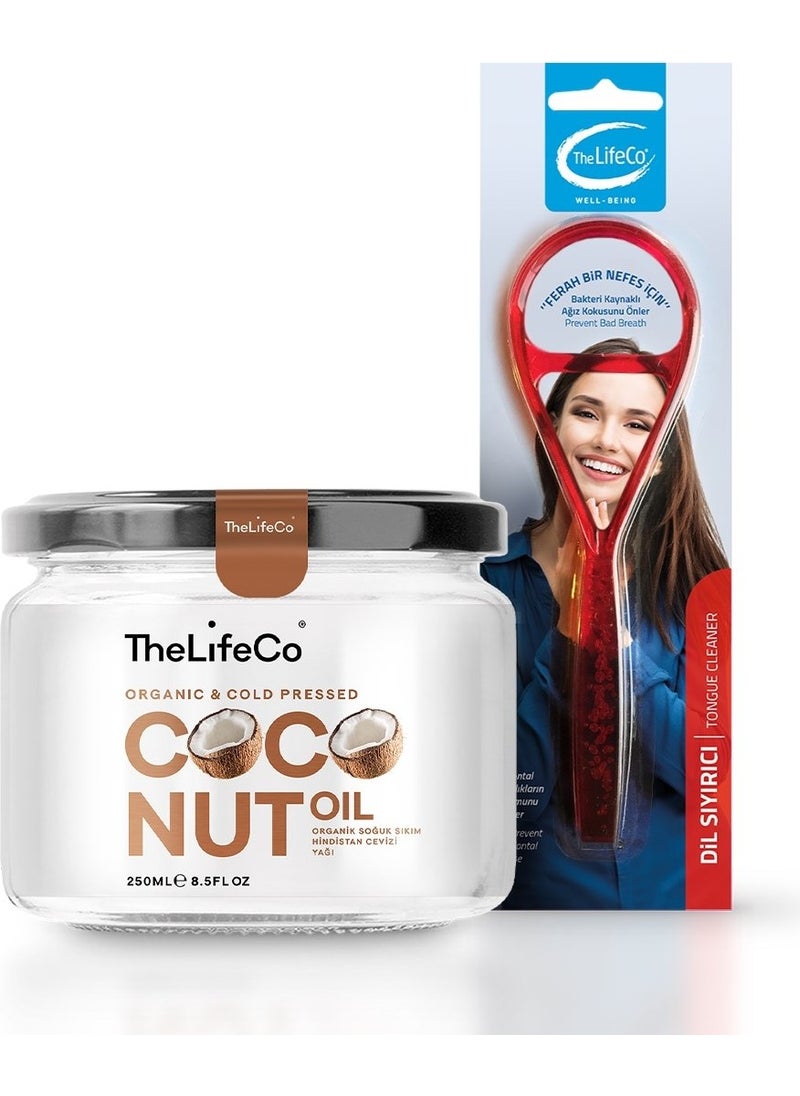 TheLifeCo زيت جوز الهند العضوي 250 مل + مكشطة لسان (منظف) - أحمر  - Image 1