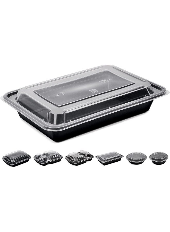 ALSAQER [20 Pack] Compartment Black Base with Lids Food Storage Container(32 oz) RE 32 | Disposable Food Container | Meal Preparation Containers | Lunch Boxes Microwave | Freezer Safe (1 - Compartment) - Image 2