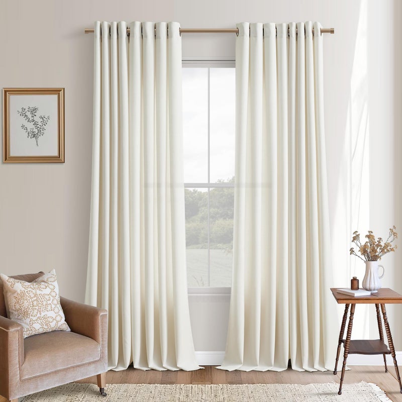 DUKIYO Off White Curtains 100 Inches Long 2 Panels for High Ceiling Living Room Thick Linen Drapes Grommet Semi Privacy Modern Farmhouse Curtains 100 Inch Length for Bedroom Large Window Patio Sliding Door - Image 1