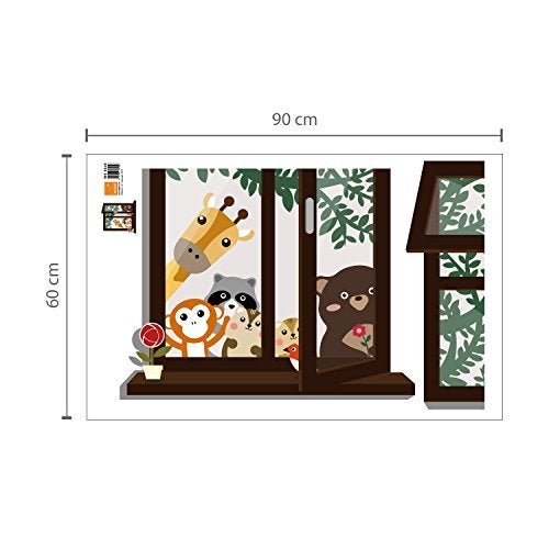 WALPLUS Removable Wall Stickers Window View of Animal Friend  Little Chick Grass Nursery Kids Room 160Cm X 150Cm Multi  Colour - Image 4