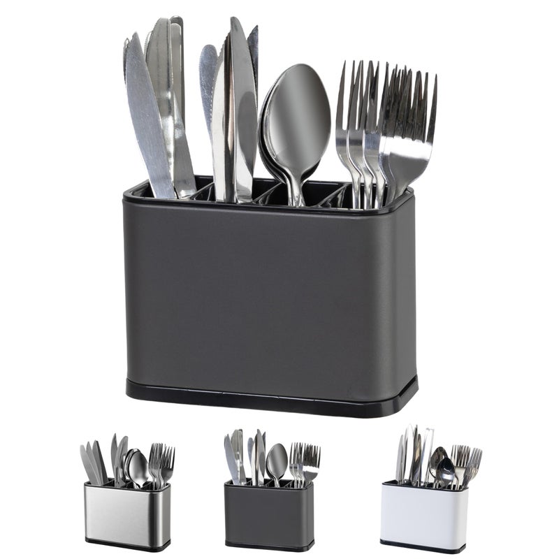 LIBODOUR Utensil Holder,Stainless Steel Caddy Counter,Spoon holder,4 Compartments Silverware Caddy,Capacity Flatware Spoon Fork Tool Cutlery Holder(Grey) - Image 1