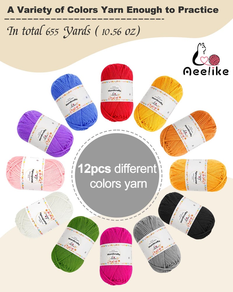 Aeelike Crochet Kit for Beginners Young and Old, First Crochet Kit for Adults Include 23pcs Crochet Hooks, 655 Yards Yarn Set for Crocheting, Instruction, Bag, Crochet Accessories and Supplies, Black - Image 4