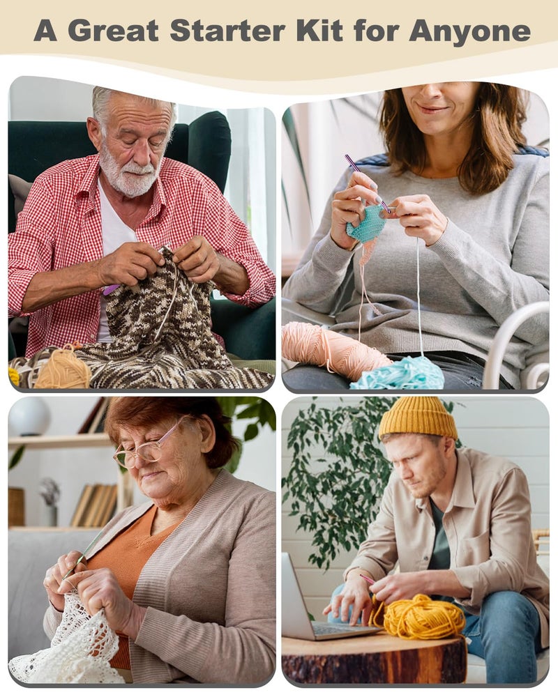 Aeelike Crochet Kit for Beginners Young and Old, First Crochet Kit for Adults Include 23pcs Crochet Hooks, 655 Yards Yarn Set for Crocheting, Instruction, Bag, Crochet Accessories and Supplies, Black - Image 5