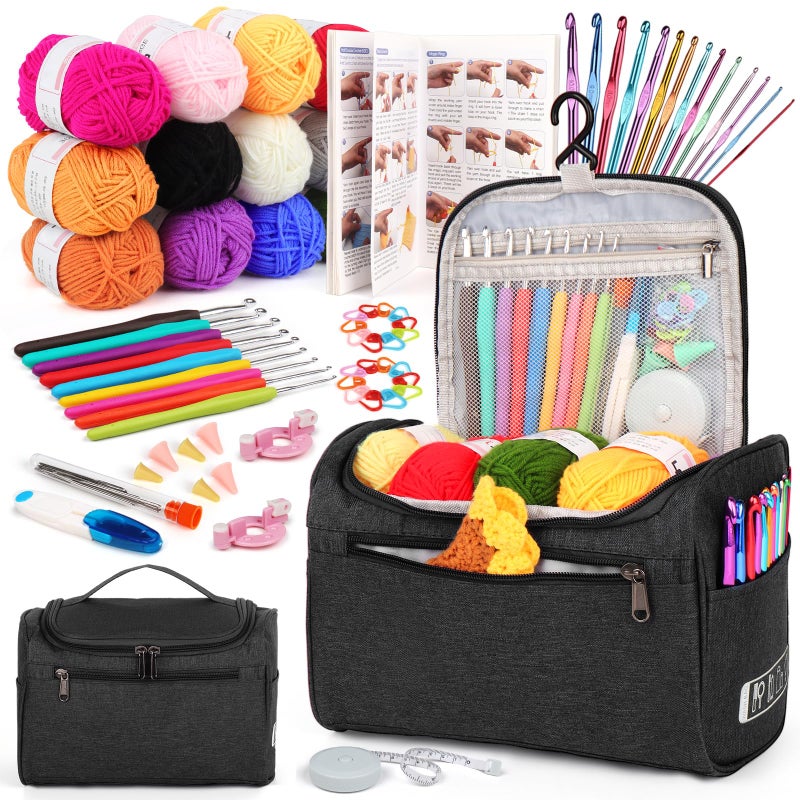 Aeelike Crochet Kit for Beginners Young and Old, First Crochet Kit for Adults Include 23pcs Crochet Hooks, 655 Yards Yarn Set for Crocheting, Instruction, Bag, Crochet Accessories and Supplies, Black - Image 1