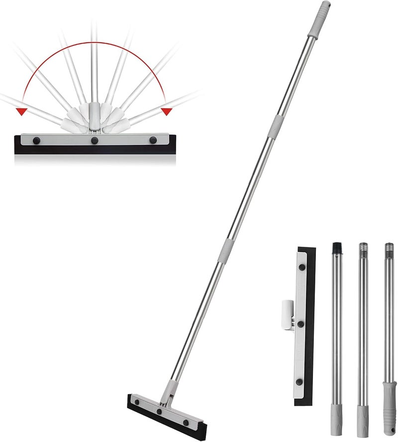 DrDirt 35 cm 13.8" Floor Squeegee for Wet Areas with 3-Section Stainless Steel Extension Handle, Replaceable Foam Rubber Blade, Ideal for Bathroom, Kitchen, Pet Hair - Image 1