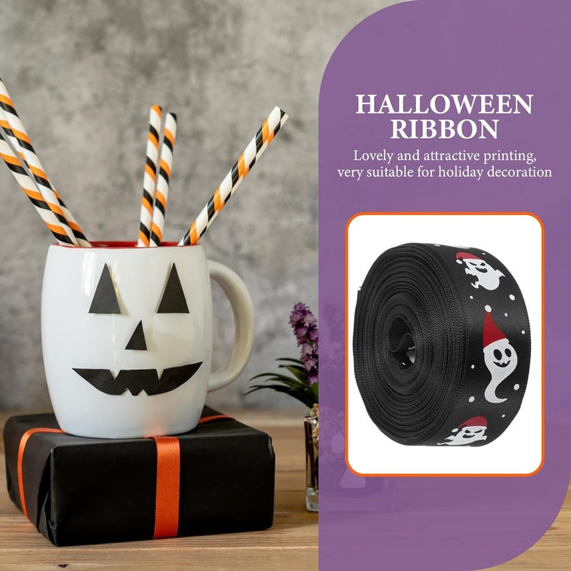 Halloween Satin Ribbon Bow Ribbon for Wrapping 2.2cm Wide Polyester Fabric 10 Yards Roll for DIY Crafts and Flower Bouquet Decoration - Image 3