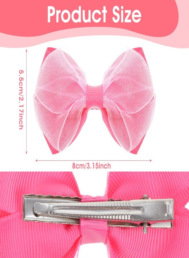 Shimmeroo 2Pcs Organza Pink Bow Hair Clips 3.1 Inch Handmade Mesh Hair Barrettes Accessories for Women Double Lined Alligator Hairpin - Image 2