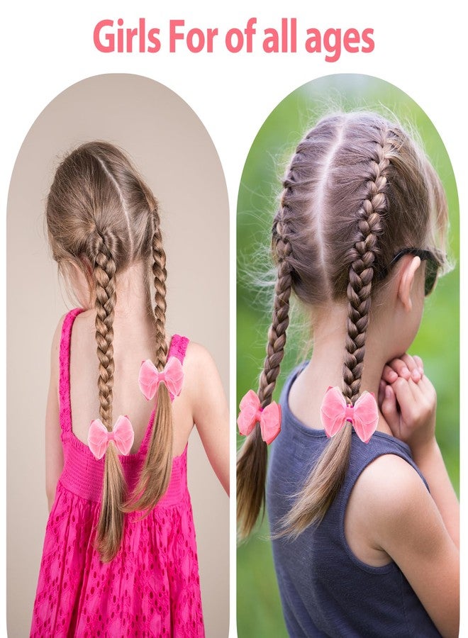 Shimmeroo 2Pcs Organza Pink Bow Hair Clips 3.1 Inch Handmade Mesh Hair Barrettes Accessories for Women Double Lined Alligator Hairpin - Image 3
