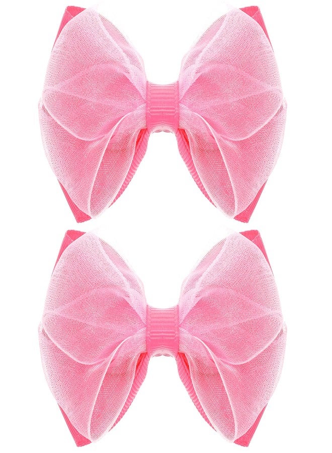 Shimmeroo 2Pcs Organza Pink Bow Hair Clips 3.1 Inch Handmade Mesh Hair Barrettes Accessories for Women Double Lined Alligator Hairpin - Image 1